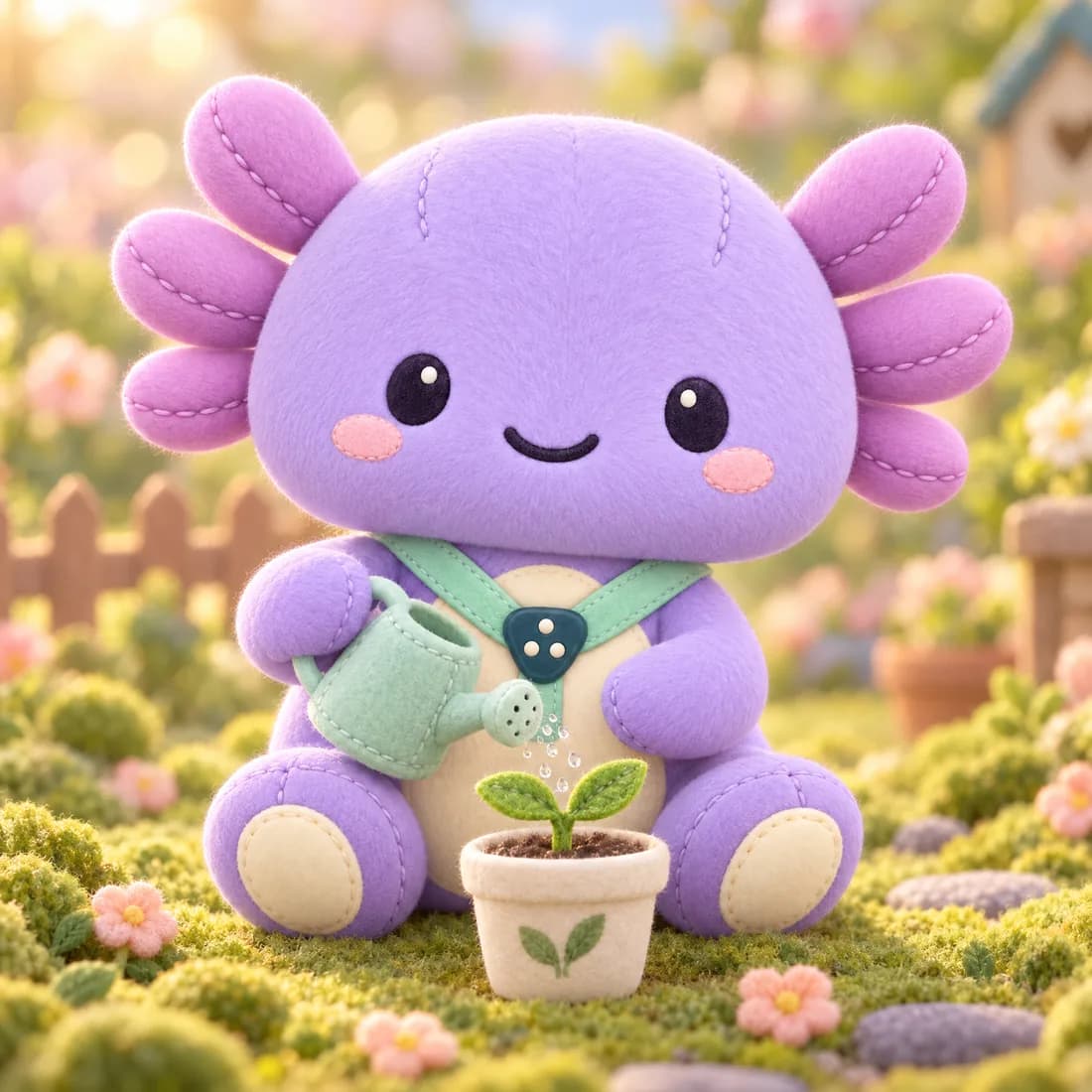 Manas watering a small seedling in a garden